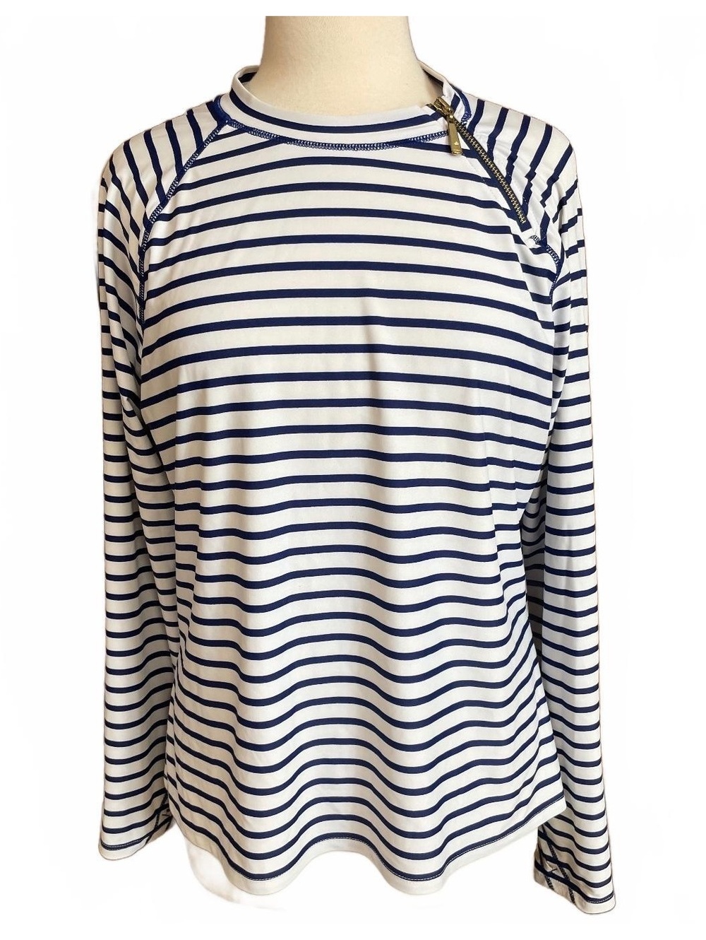 Cabana Life navy stripe rashguard top with small zipper XL